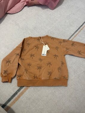 Rylee + Cru Tan Palm-Print Crewneck Sweater